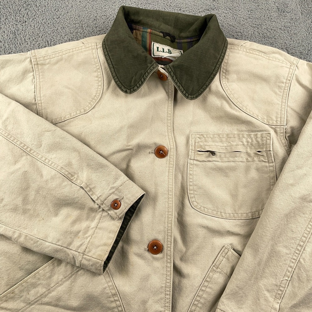 VTG LL Bean Jacket Womens Large Canvas Chore Barn Field Coat Corduroy Collar